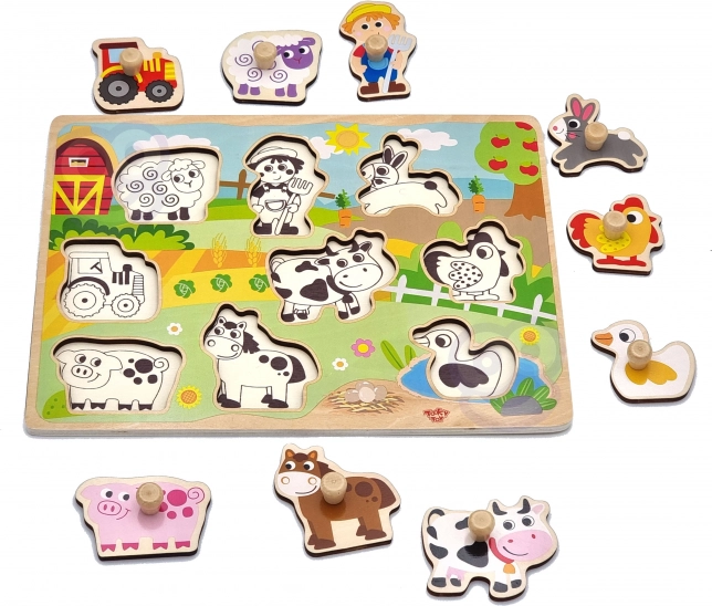Drevené puzzle Farma Montessori s kolíkmi od Woopie Green