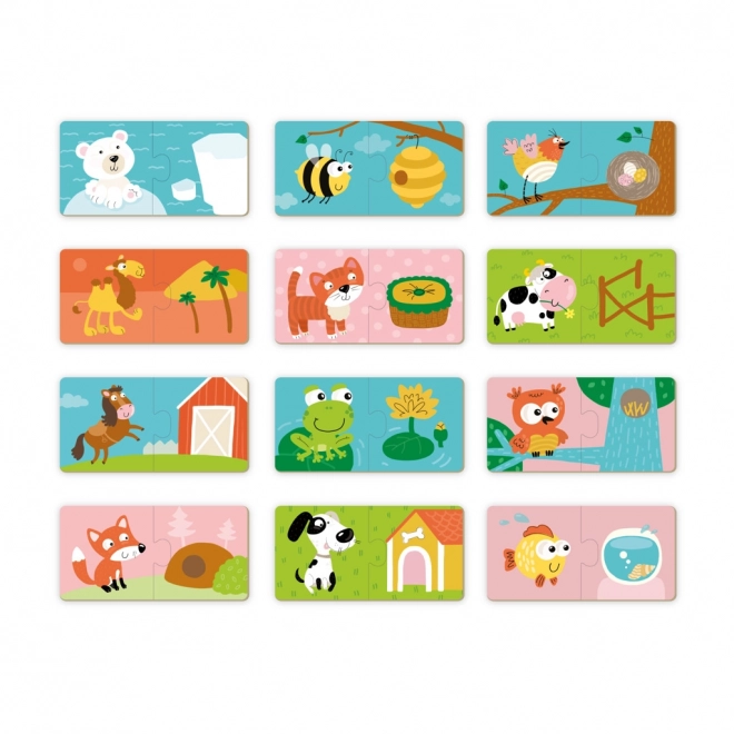 Puzzle Duo Kde bývajú zvieratká - 12x2 dielikov