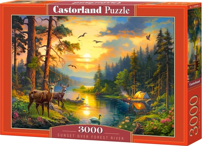 Puzzle západ slnka nad riekou 3000 dielikov