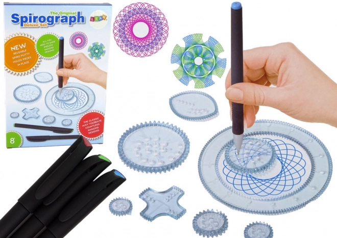 Geometrická zostava Spirograf s perami a modelínou