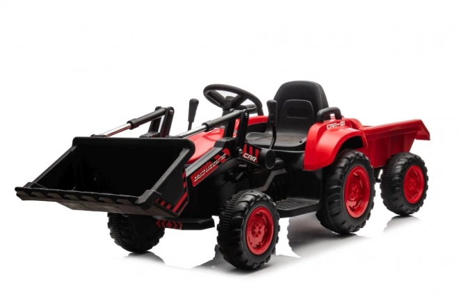Detský červený traktor s nabíjacou batériou a lyžicou
