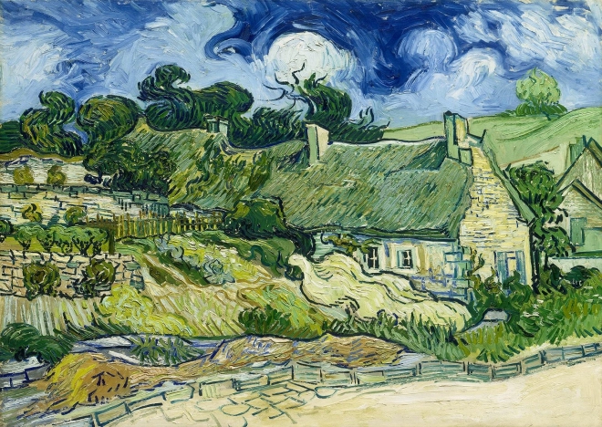 Vychutnávajte si puzzle Vincent van Gogh: Doškové chalupy v Cordeville 1000 dielikov