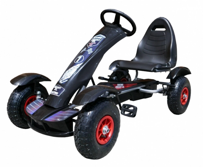 Závodná šliapacia motokára XL pre deti 3+ čierna + nafukovacie kolesá + nastaviteľné sedadlo + voľnobeh