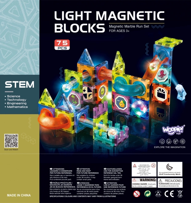 Magnetické stavebnicové kocky so svietiacou guľkovou dráhou