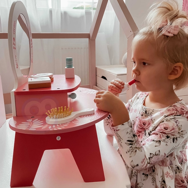 Ružová drevená toaletka so zrkadlom Tooky Toy
