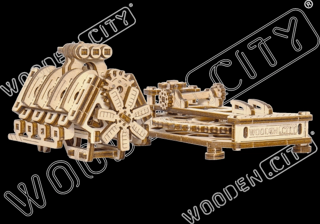 Drevené 3D puzzle Motor V8, 200 dielov