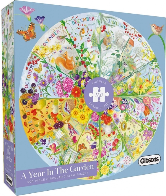 Gibsons okrúhle puzzle Rok v záhrade 500 dielikov