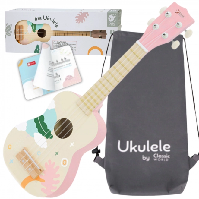 Klasické svet ružové drevené ukulele pre deti