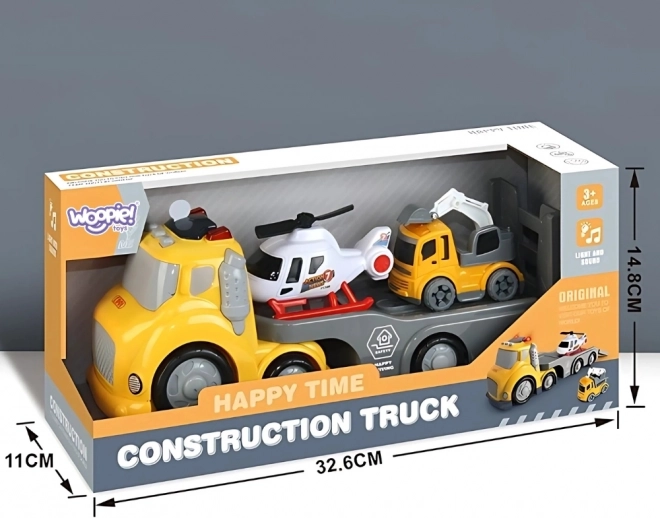 Žltá odťahová súprava WOOPIE City Truck so svetelnými a zvukovými efektmi