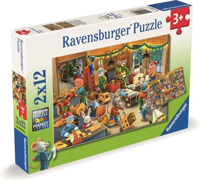 Ravensburger puzzle Vianočné kúzlo v továrni na hračky 2x12 dielikov