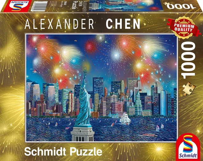 Puzzle Socha Slobody s ohňostrojom 1000 dielikov