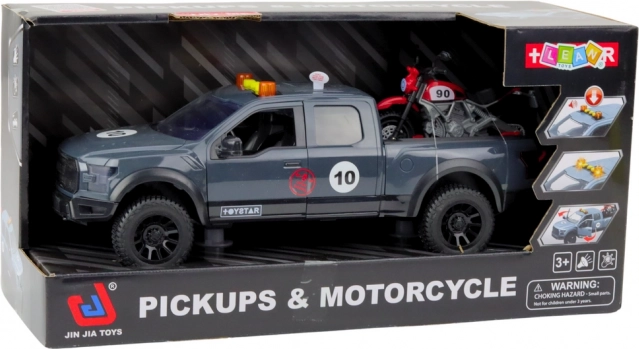 Pickup a motorka so svetlami a zvukmi šedá 1:12 hračka