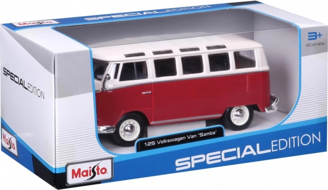 kovový model Volkswagen Samba bielo‑červený 1:25