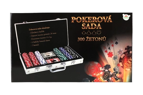 Pokerová sada 300ks s kartami a kockami v hliníkovom kufríku