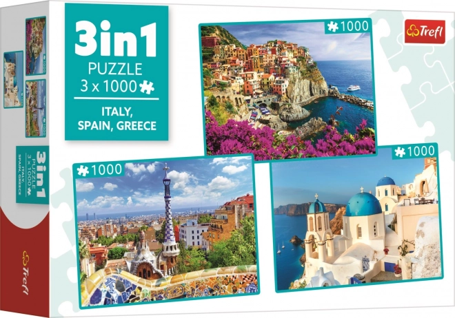 Puzzle Taliansko, Španielsko, Grécko 3x1000 dielikov