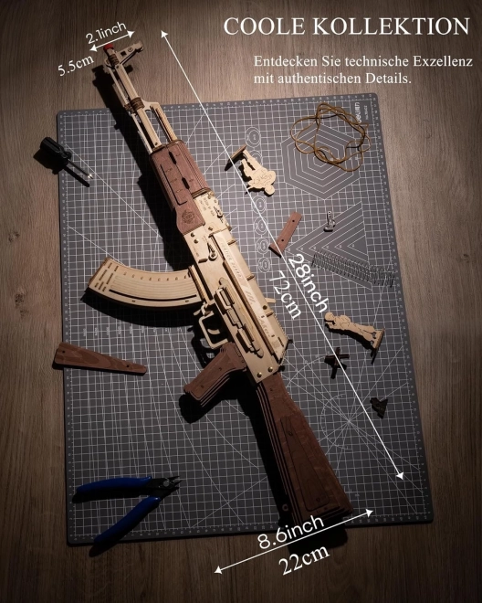 RoboTime 3D Drevené mechanické puzzle Útočná puška AK-47