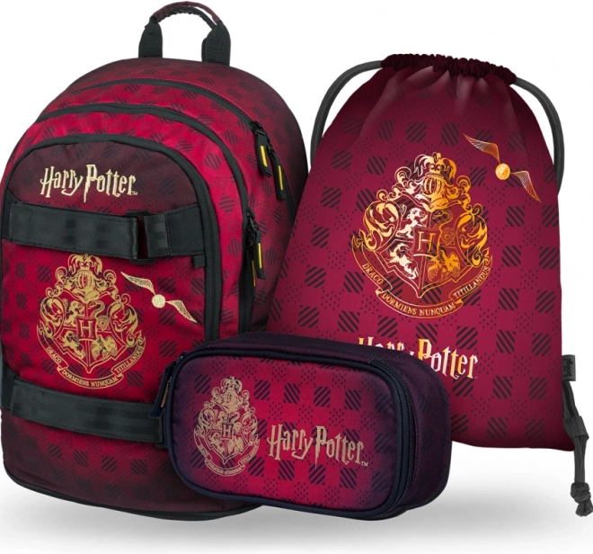 Školský set BAAGL Harry Potter Rokfort – batoh, peračník a vak, vínový