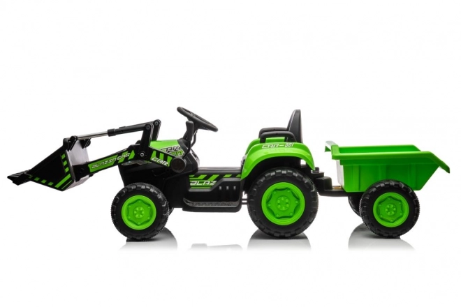 Detský elektrický traktor s lyžicou zelený