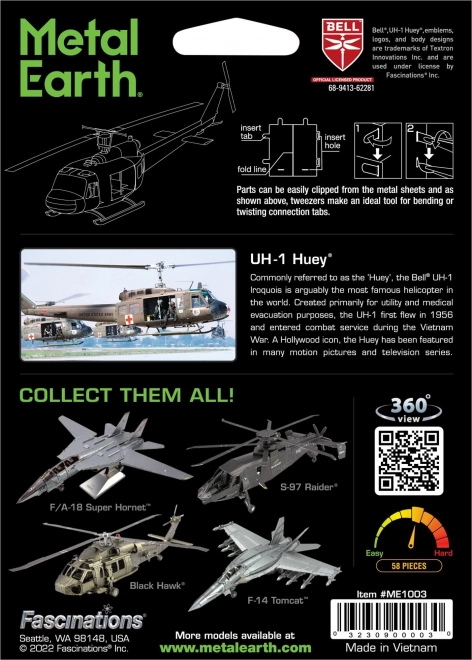 Metal earth 3d puzzle vrtuľník UH-1 Huey