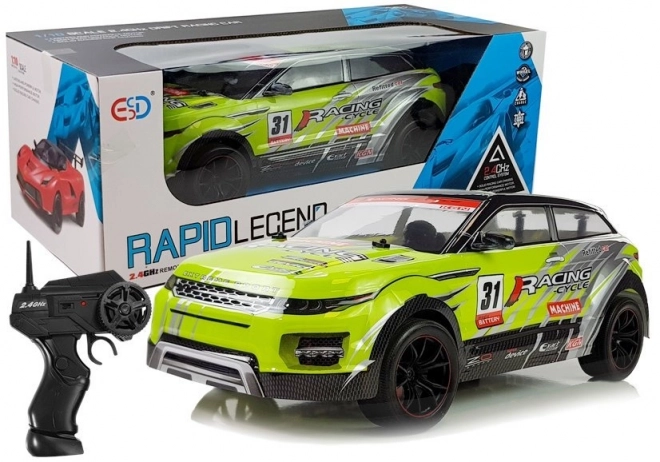 Zelené terénne auto na diaľkové ovládanie R/C 1:10