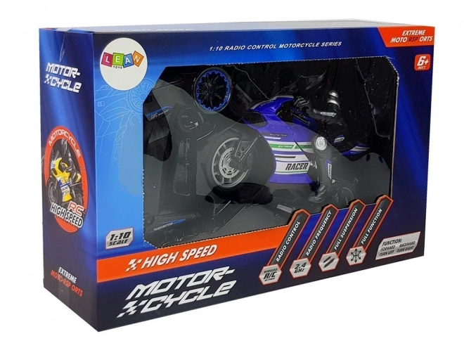 Modrý diaľkovo ovládaný športový motocykel 2.4G