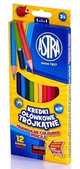 Trojhranné pastelky ASTRA 12 ks s orezávačom