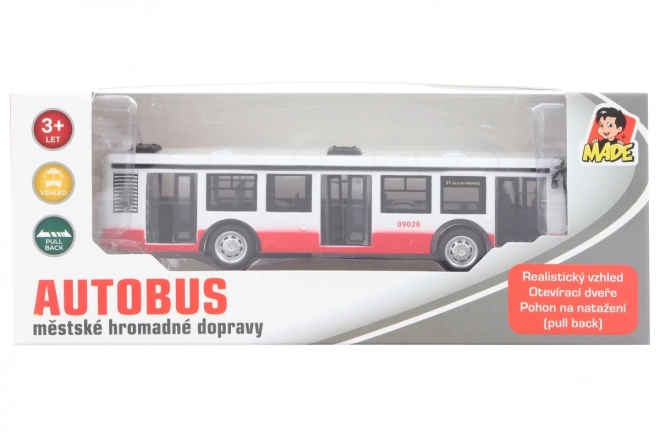 Kovový autobus na spätný chod