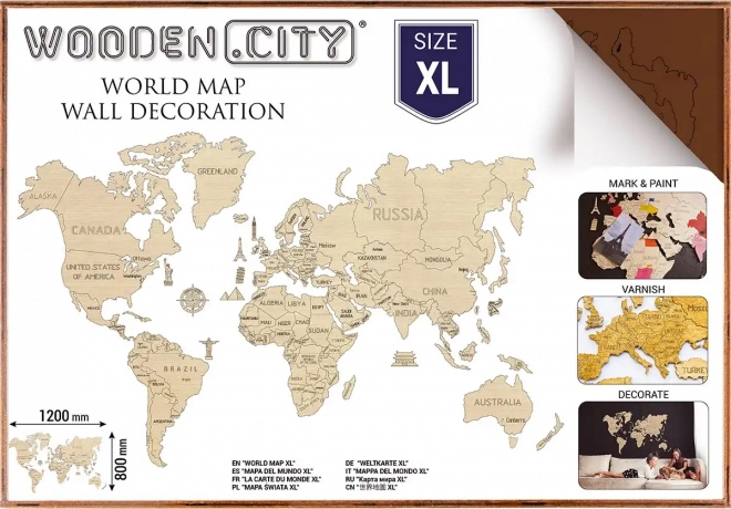 Drevená mapa sveta na stenu 3D XL – tmavý dub