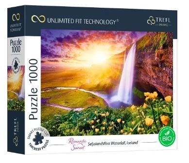 Puzzle TREFL Romantický Západ slnka: Vodopády Seljalandsfoss, Island 1000 dielikov