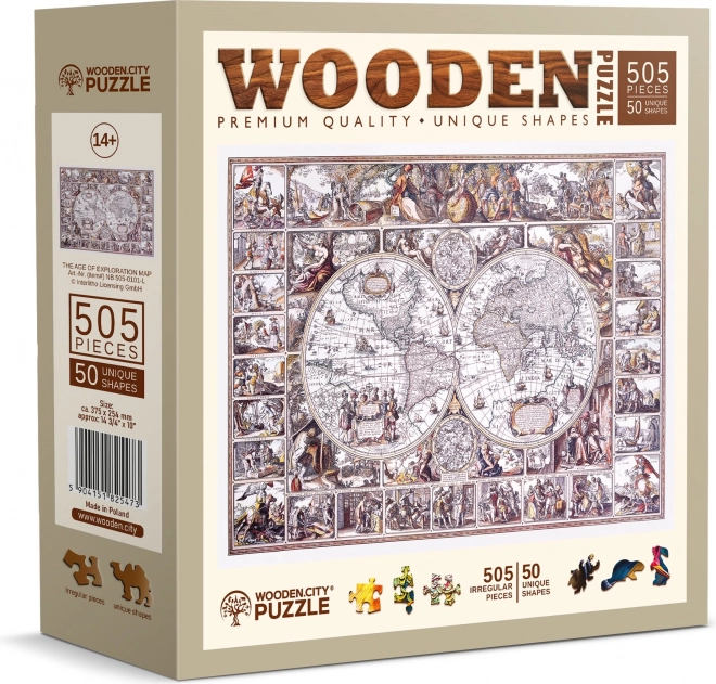 Drevené puzzle mapa objaviteľskej éry 505 dielikov