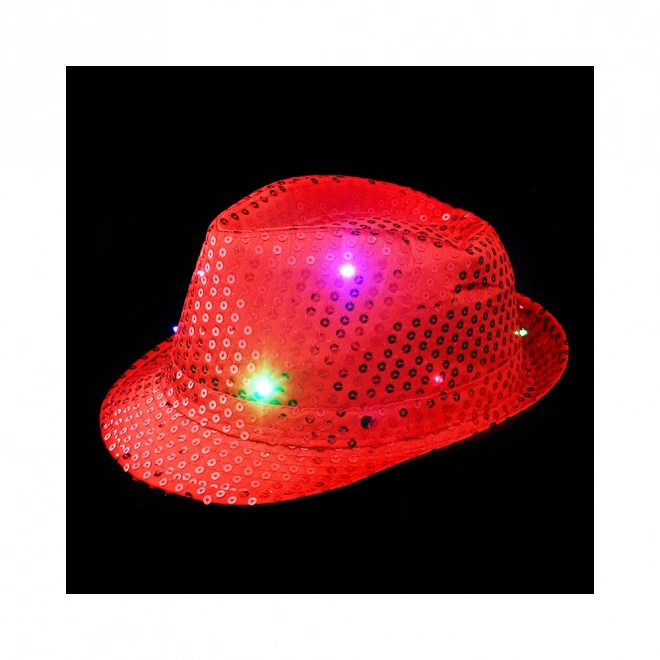 Červený disco klobúk s LED svetlami pre dospelých