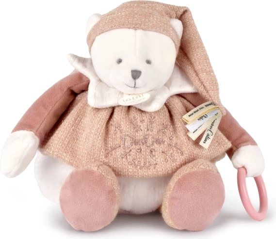 Darčeková sada Plyšový ľadový medvedík Doudou s krúžkom 30 cm ružový