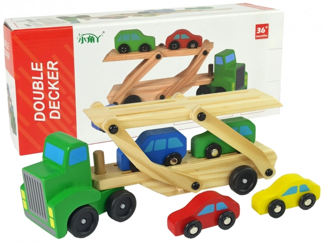 Drevená zelená odťahová súprava s autíčkami