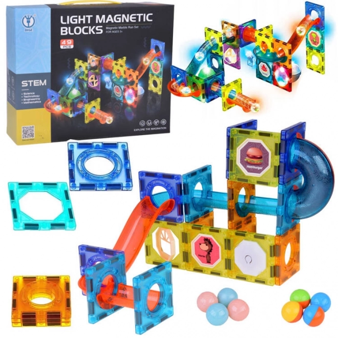 Magnetické stavebnice 3D pre deti - vytvorte svietiacu guľkovú dráhu