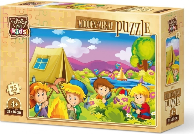 Drevené puzzle Zvedaví táborníci