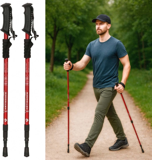 Trekové palice pre Nordic Walking skladacie 2 kusy červené