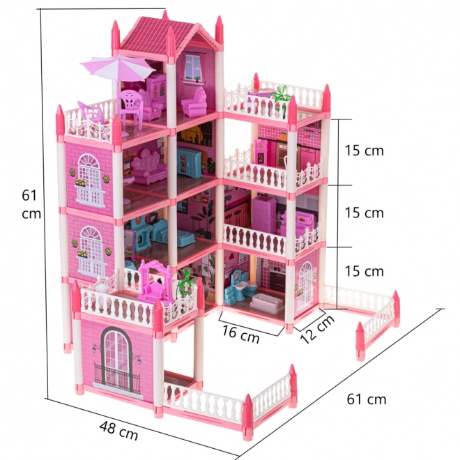 Ružový domček pre bábiky s nábytkom - 61 cm