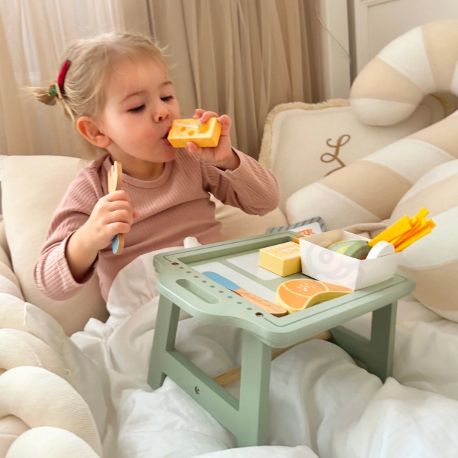 Woopie Green Raňajková Sada s Podnosom a Drevenými Doplnkami Pastelová