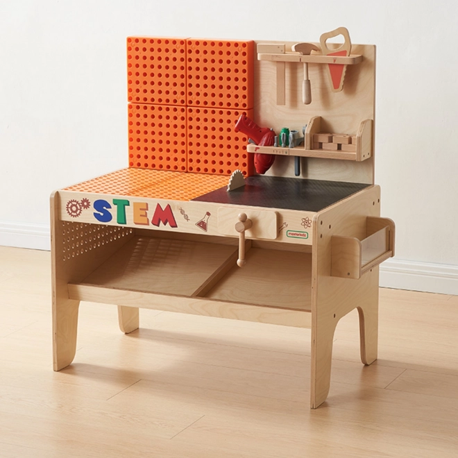 Drevený dielenský stôl XXL Montessori STEM s nástrojmi a príslušenstvom Masterkidz