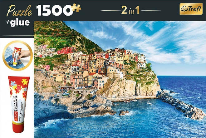 Trefl Sada 2v1 Puzzle Manarola, Ligúria, Taliansko 1500 Dielikov s Lepidlom