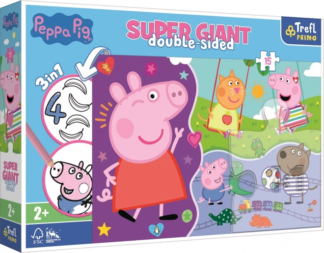 Obojstranné puzzle Prasiatko Peppa Super Giant 15 dielikov