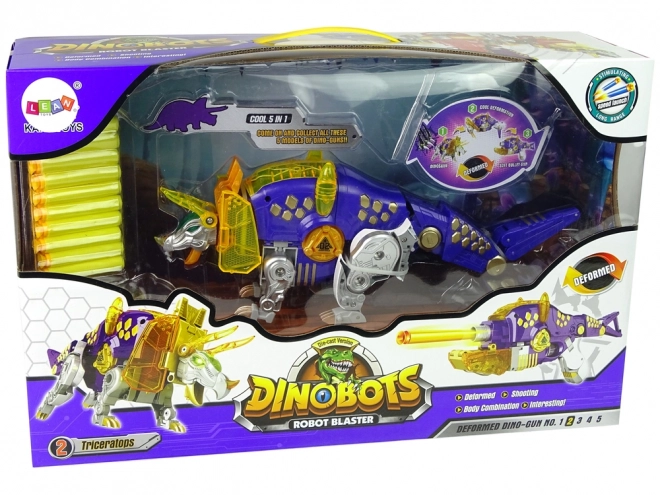 Dinobot 2v1 Dinosaurus Pištoľ na Šípky Fialový Triceratops Cieľ