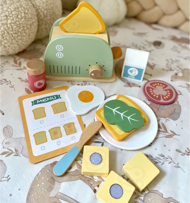Drevený toaster pastelový raňajkový set od Tooky Toy