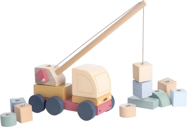 Cubika pastelový autožeriav s magnetom – drevená skladačka 14 dielov