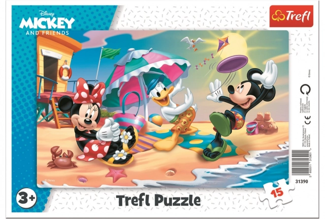 Puzzle Mickey a Minnie: Zábava na pláži 15 dielikov