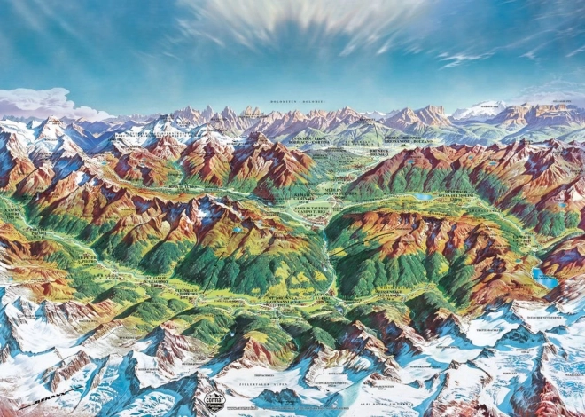Puzzle mapa Alpy: Horský svet 2000 dielikov
