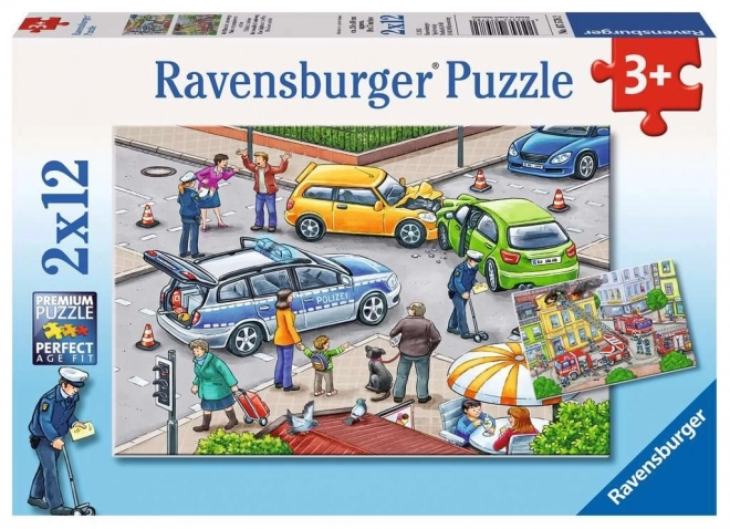 Ravensburger Puzzle S Modrým Svetlom Na Cestách 2x12 Dielikov