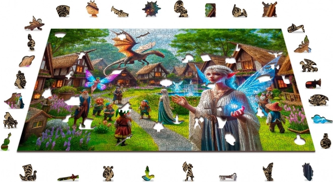 Drevené puzzle Fantasy dedinka