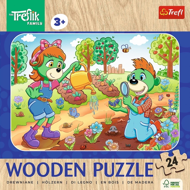 Drevené puzzle Treflíci: Spoznajte rodinu Treflíkovcov 24 dielikov