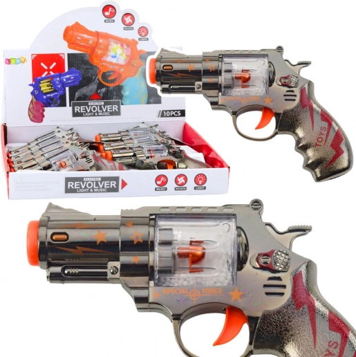 Detský revolver so svetlami a zvukmi s pohyblivými guľôčkami